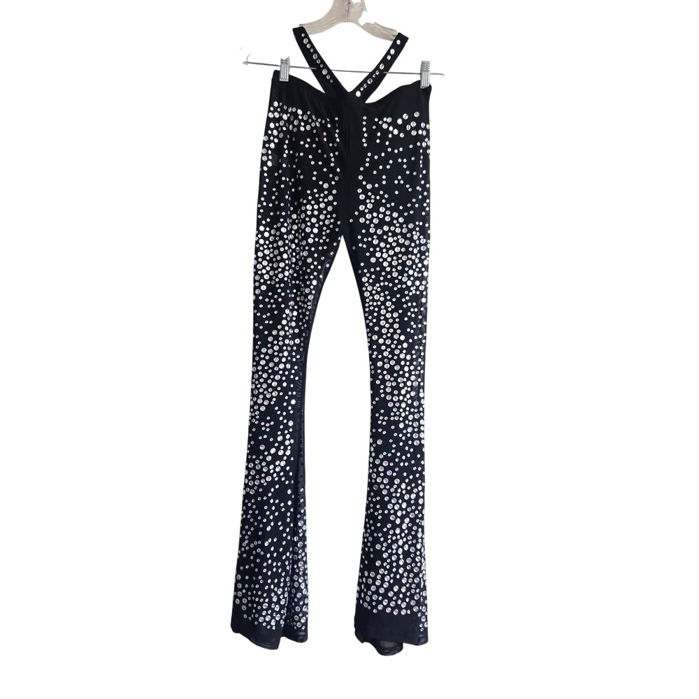 Club Exx Large Black Mesh Rhinestone Flare Party Flare Sheer Rave Pants